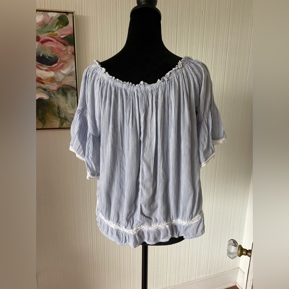 American Eagle coastal boho striped top with lace and tassel ties M blue - Picture 7 of 8